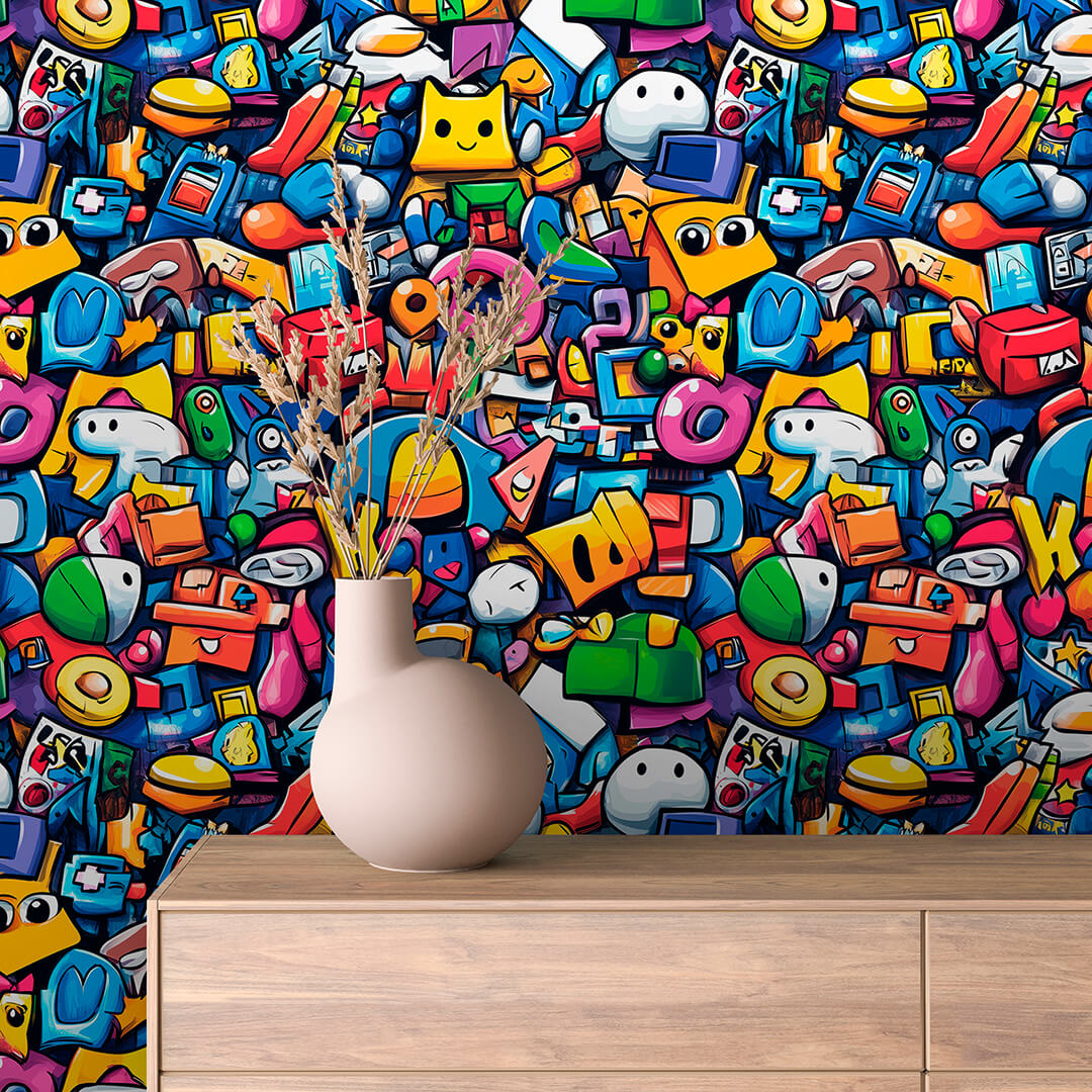 Cartoon Sticker Bomb Peel & Stick Wallpaper – Techno-Geek 0011