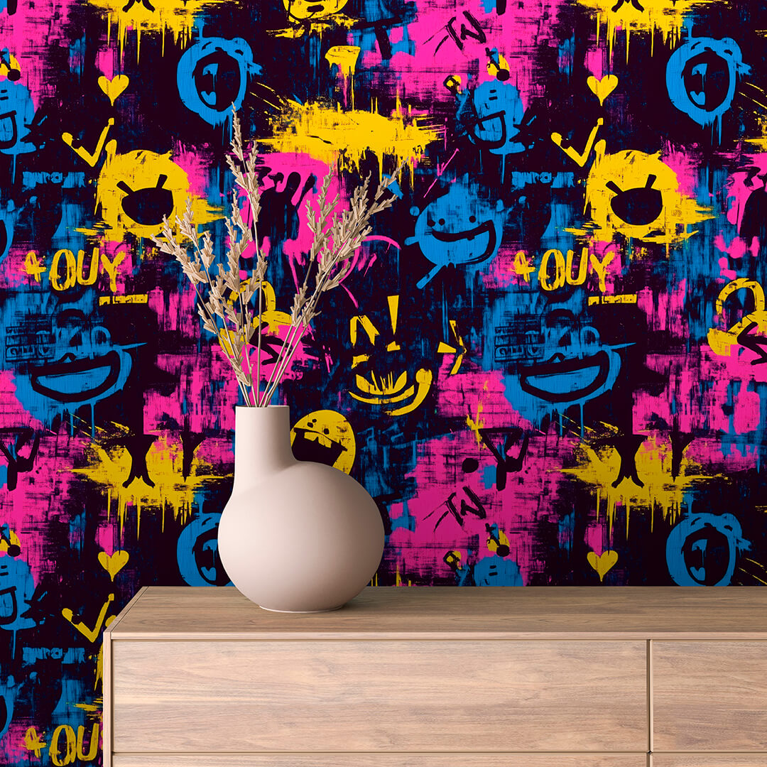 Spray Paint Smiley Faces Peel & Stick Wallpaper – Techno-Geek 0014