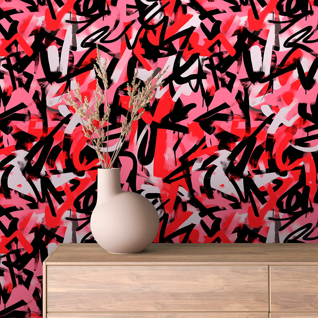 Red Pink Black Marker Tag Scrawl Peel & Stick Wallpaper – Techno-Geek 0017