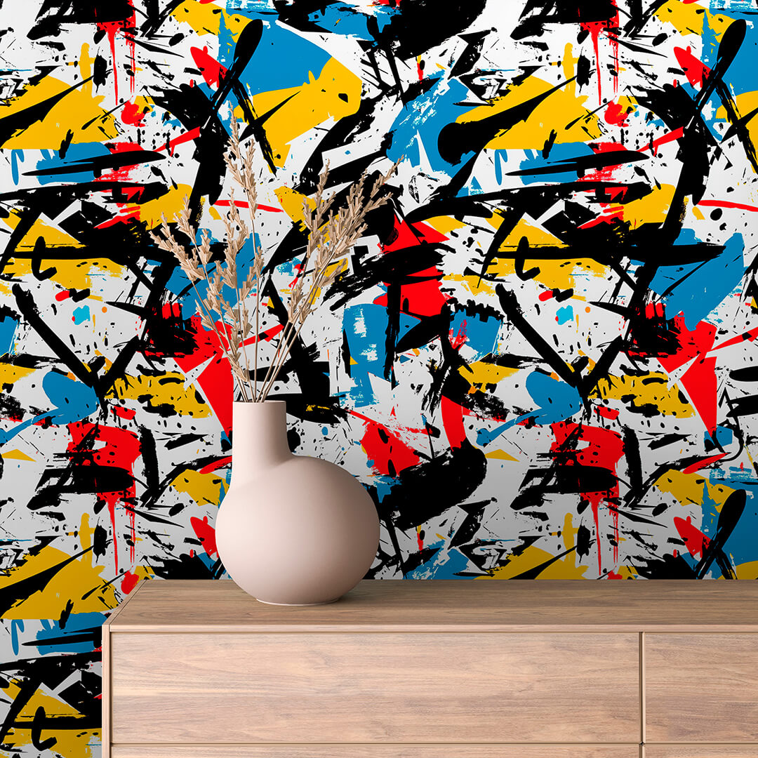 Primary Splash Black Brushstroke Peel & Stick Wallpaper – Techno-Geek 0019