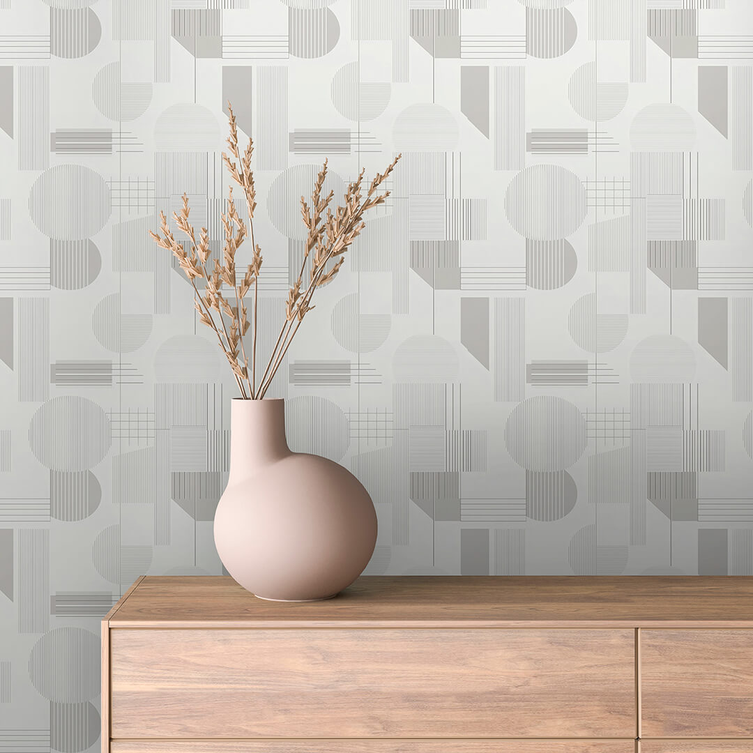 Misty Grey Circle Stripe Peel & Stick Wallpaper – Geometric 0007