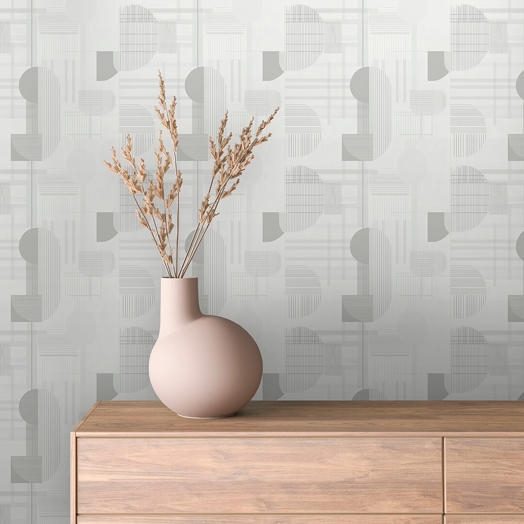 Pale Grey Pinstripe Arches Peel & Stick Wallpaper – Geometric 0008