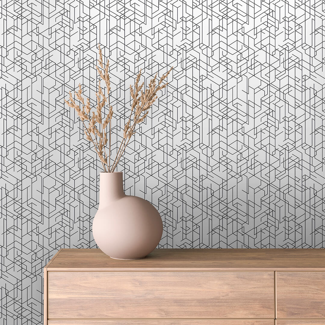 Fine Line Isometric Maze Peel & Stick Wallpaper – Geometric 0009