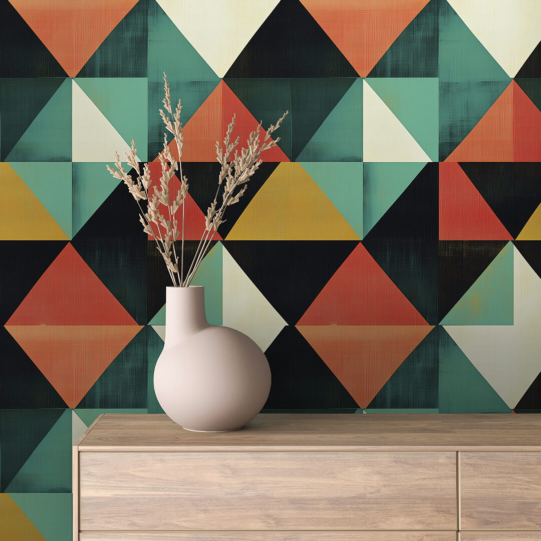 Teal Terracotta Triangle Quilt Peel & Stick Wallpaper – Geometric 0015