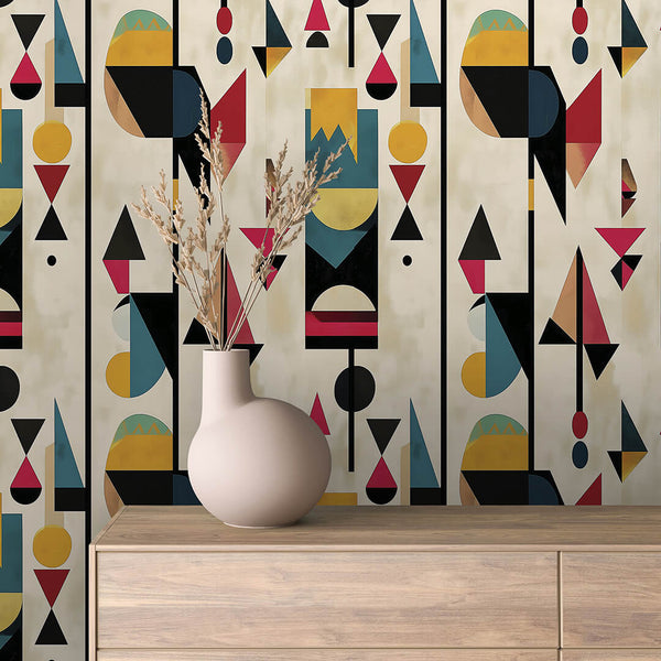Cream Folk Totem Peel & Stick Wallpaper – Geometric 0021