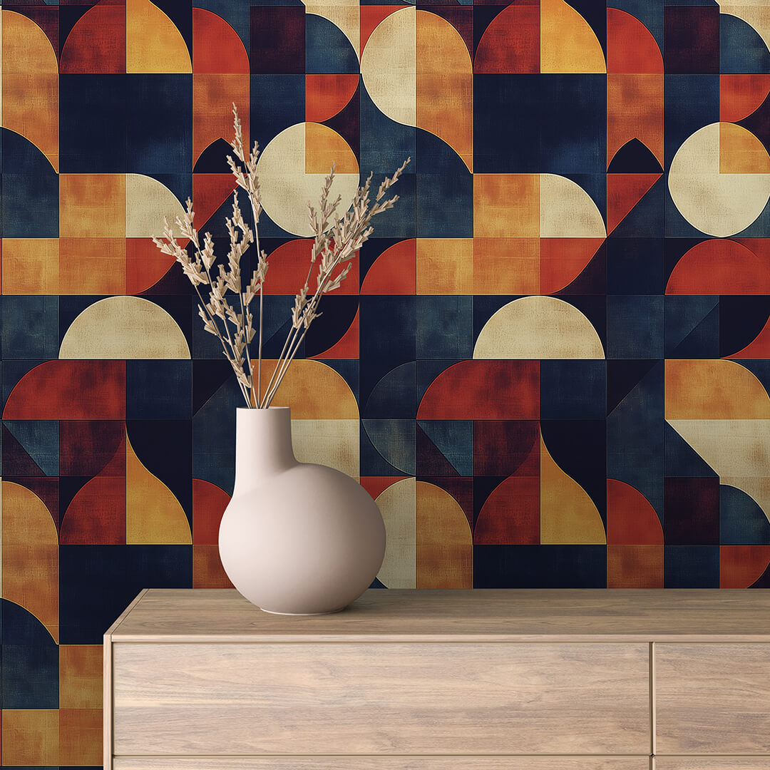 Navy Ember Quarter Circles Peel & Stick Wallpaper – Geometric 0022