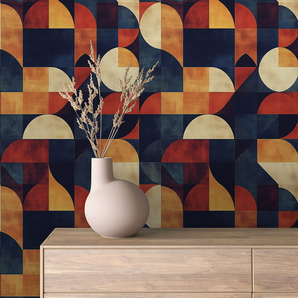 Navy Ember Quarter Circles Peel & Stick Wallpaper – Geometric 0022