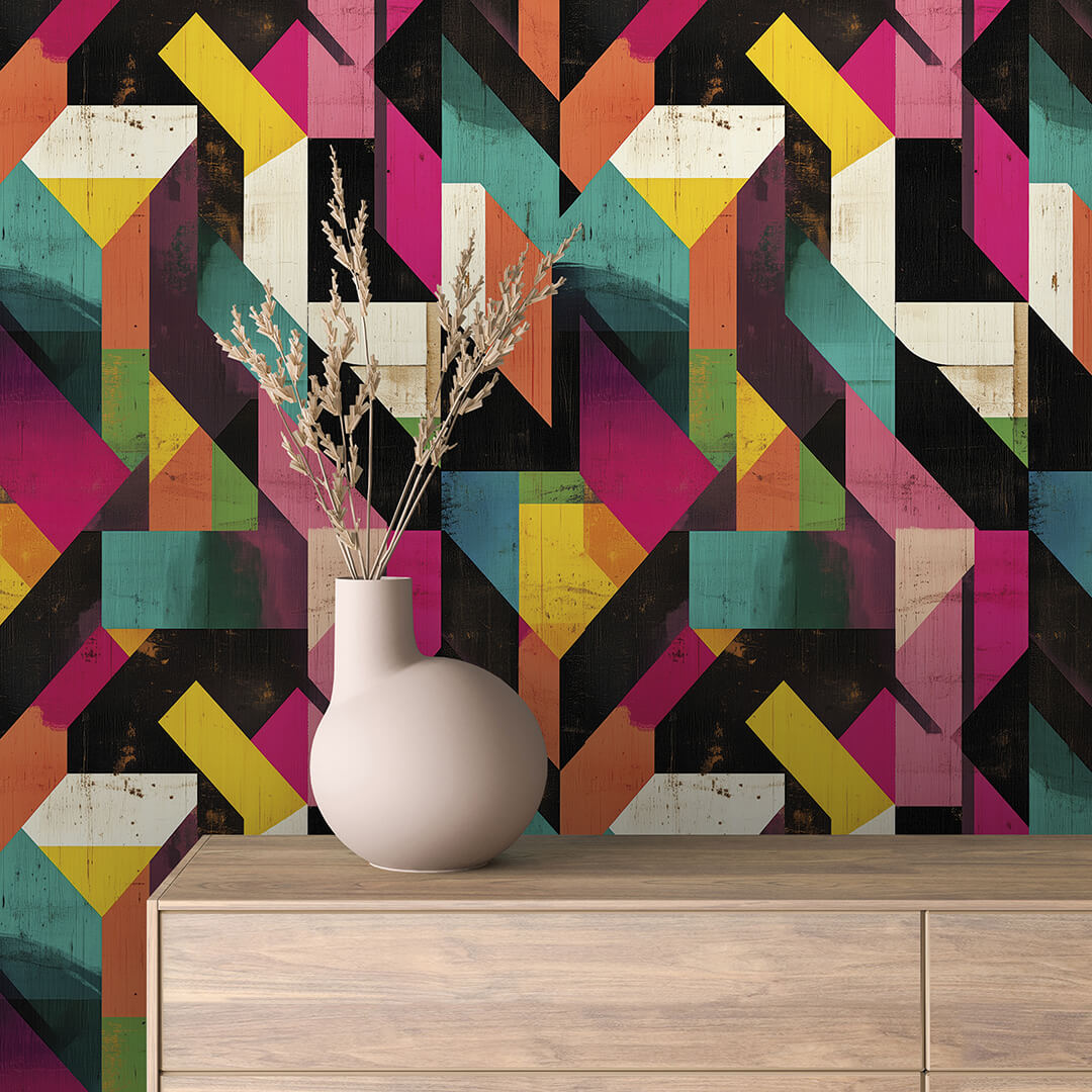 Neon Distressed Angle Blocks Peel & Stick Wallpaper – Geometric 0024