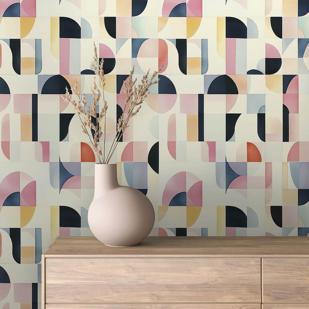 Watercolor Pastel Arc Tile Peel & Stick Wallpaper – Geometric 0028