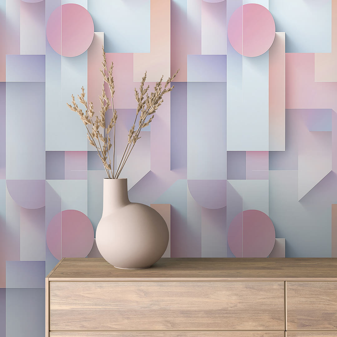 Pastel Layered Disc Blocks Peel & Stick Wallpaper – Geometric 0031