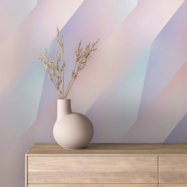 Iridescent Diagonal Gradient Bands Peel & Stick Wallpaper – Geometric 0034