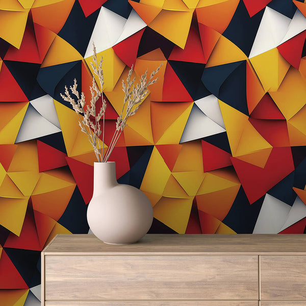 Marigold Crimson Folded Triangles Peel & Stick Wallpaper – Geometric 0037