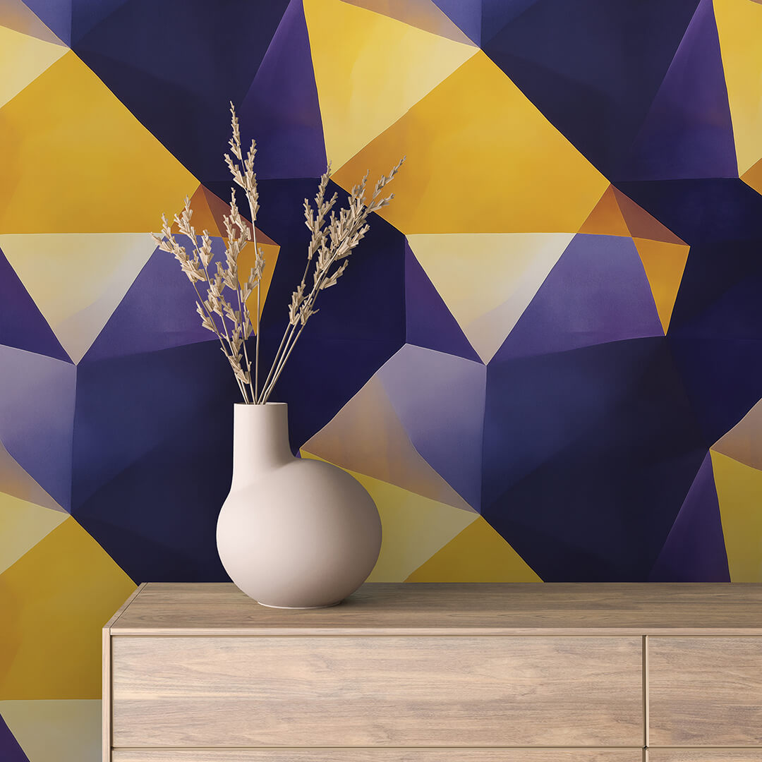 Indigo Gold Prism Facets Peel & Stick Wallpaper – Geometric 0038