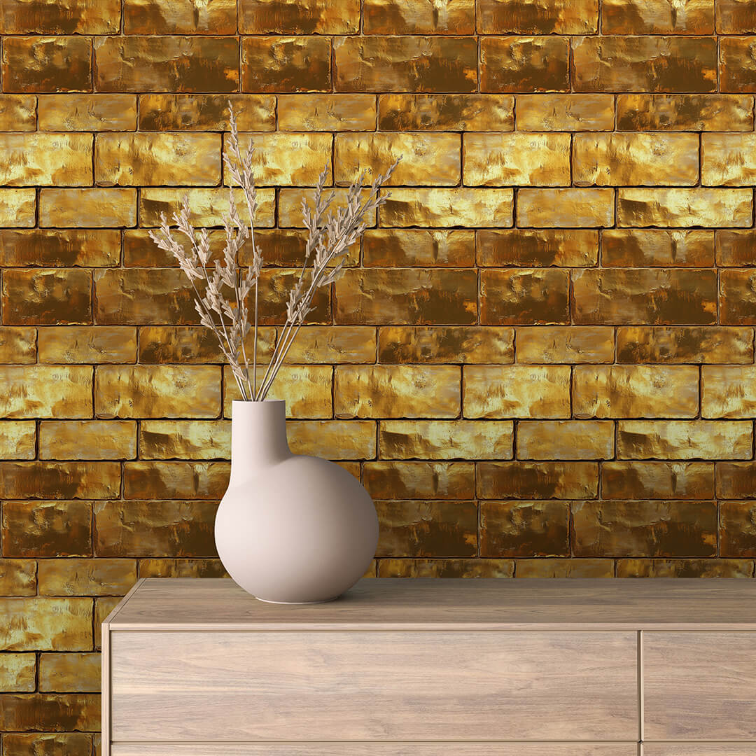 Tarnished Gold Brick Peel & Stick Wallpaper – Golden 0003