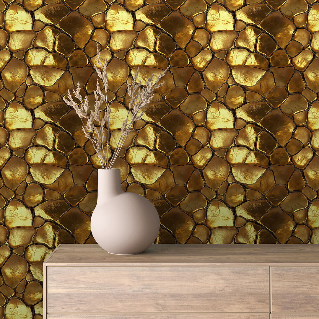 Molten Gold Cracked Stone Peel & Stick Wallpaper – Golden 0005