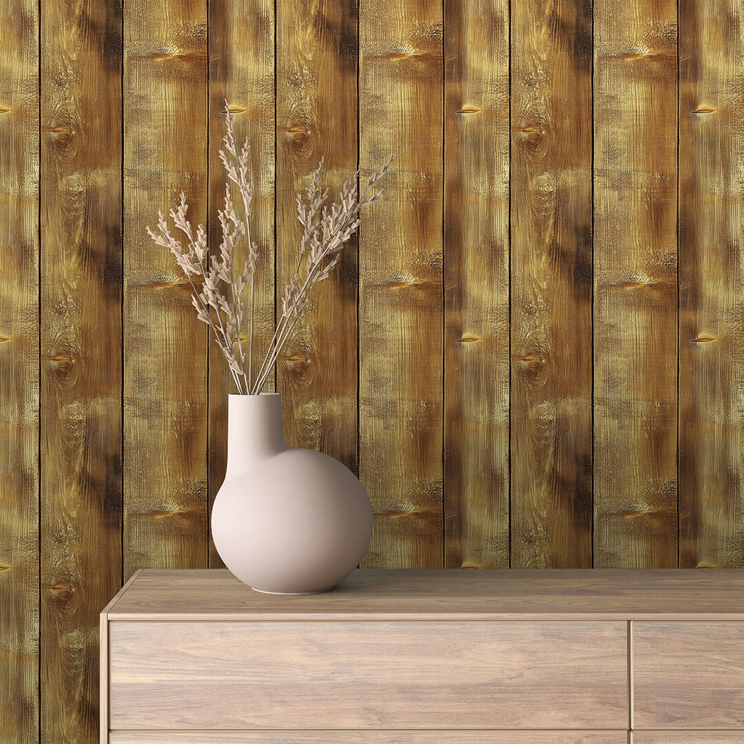 Antique Gold Plank Peel & Stick Wallpaper – Golden 0007
