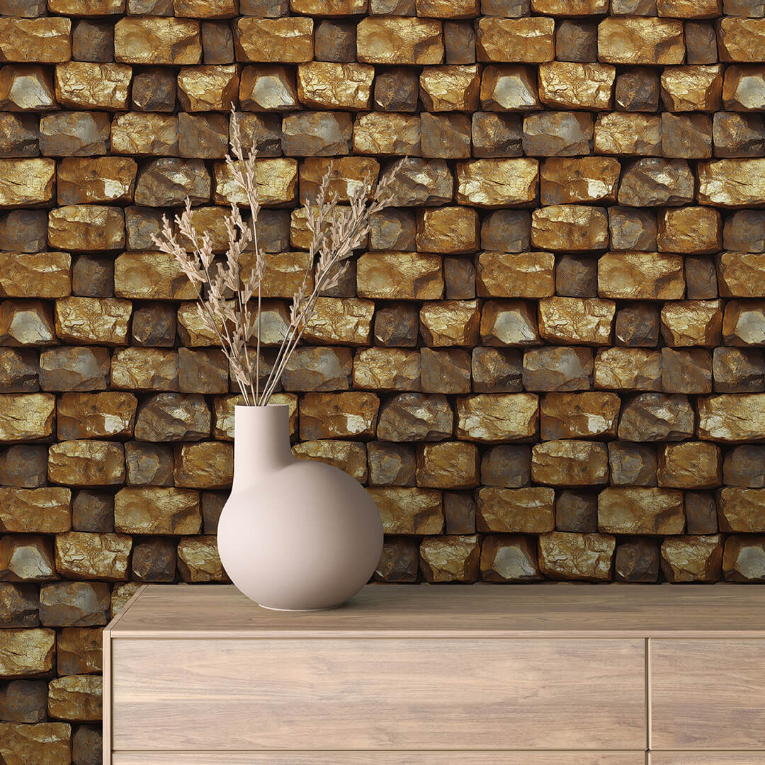 Gold Nugget Rough Stone Peel & Stick Wallpaper – Golden 0008