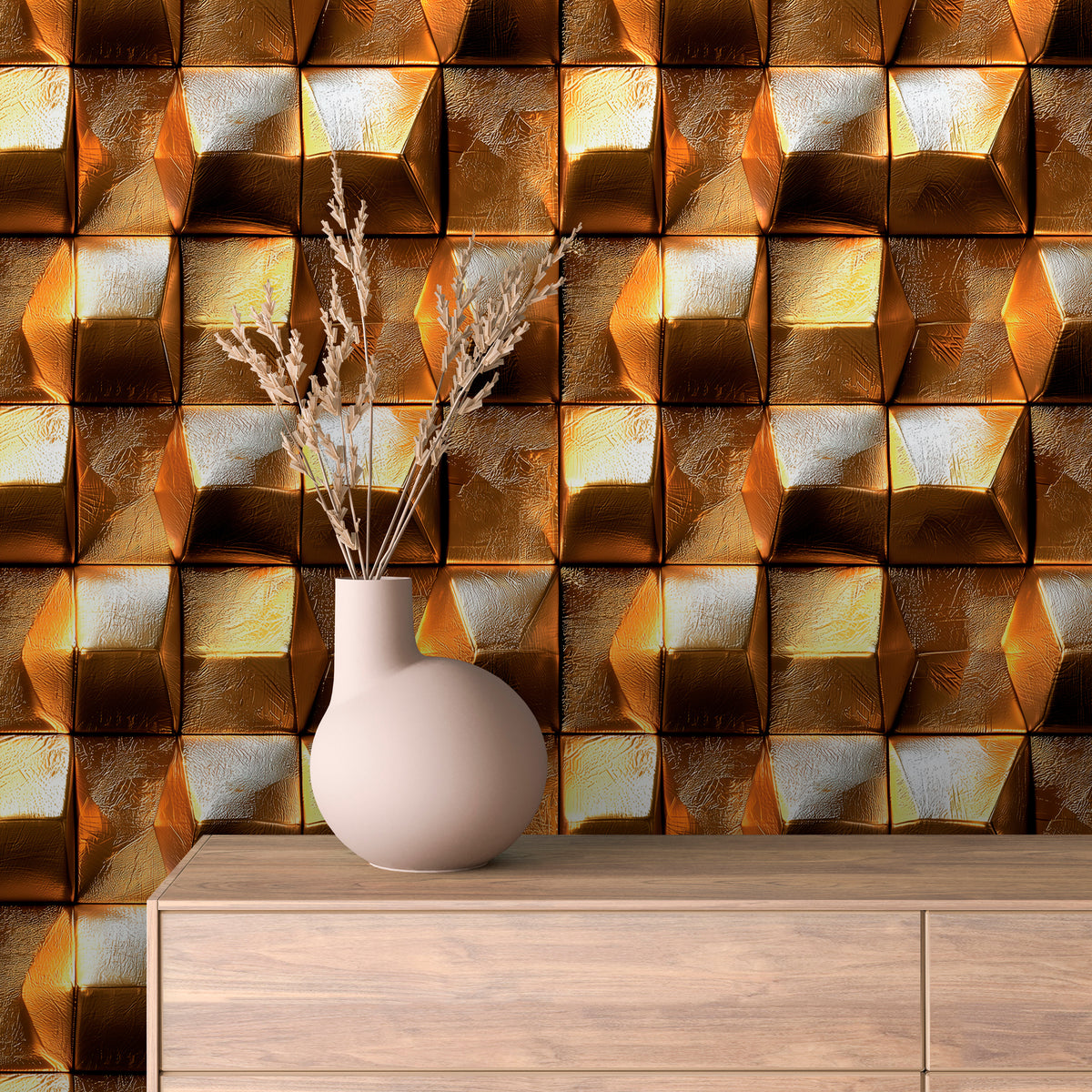 Copper Gold Faceted Block Peel & Stick Wallpaper – Golden 0011