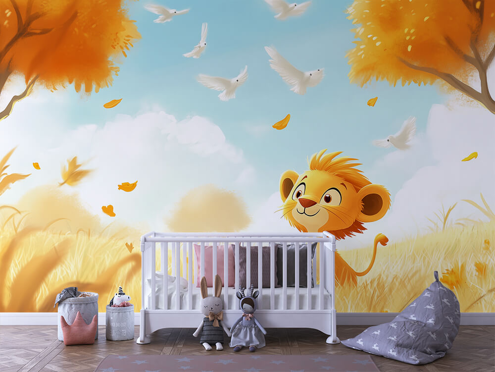 INFANTILE 0118 – Autumn Field Lion Cub Wall Mural