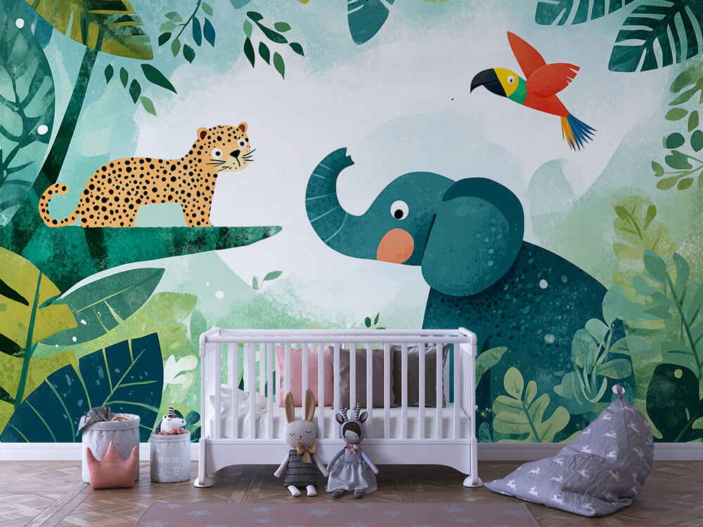 INFANTILE 0003 – Modern Jungle Pals Wall Mural
