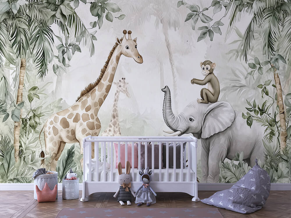 INFANTILE 0005 – Neutral Safari Watercolor Wall Mural