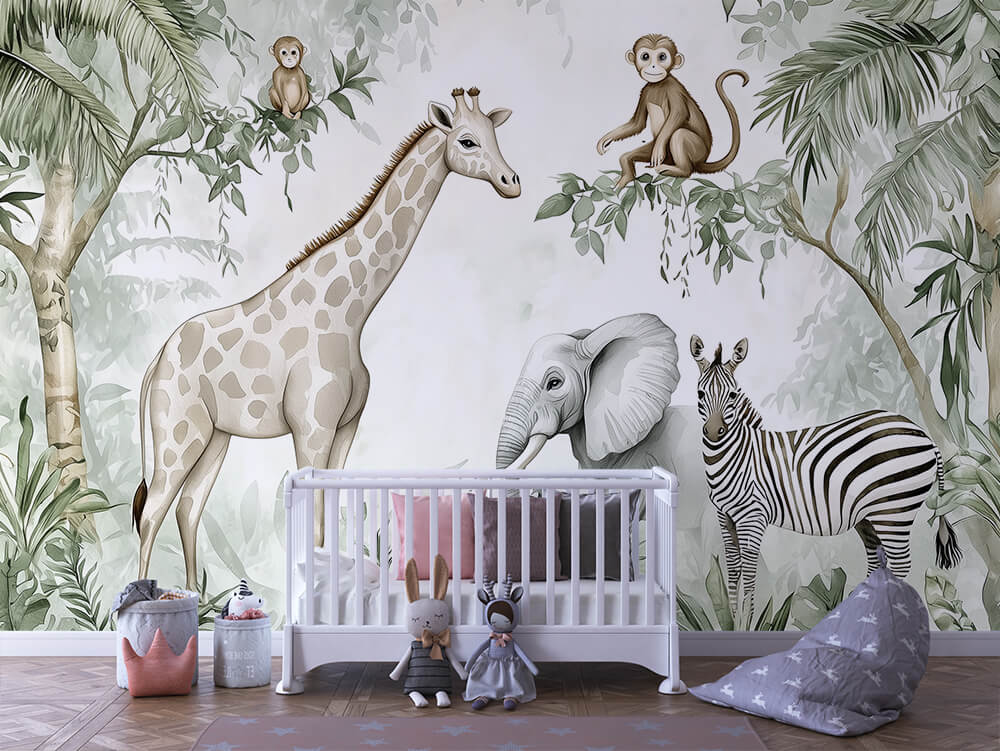 INFANTILE 0006 – Watercolor Safari Friends Wall Mural