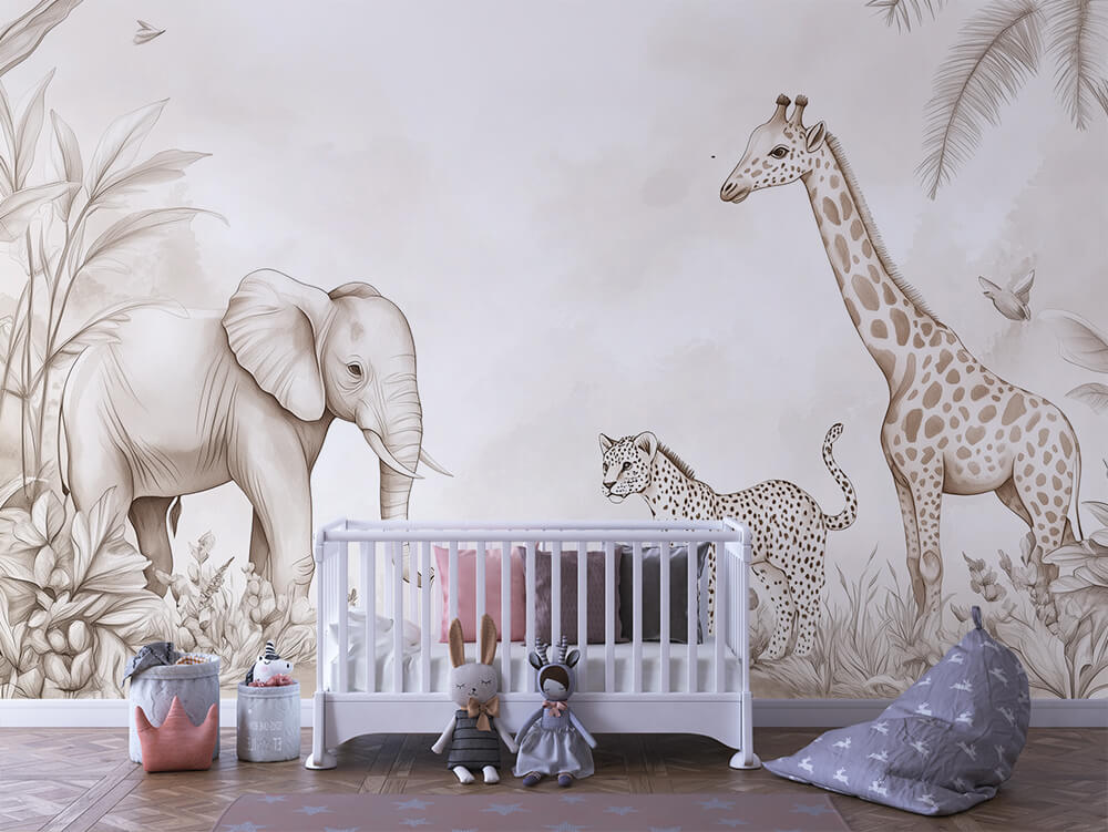 INFANTILE 0007 – Sepia Safari Sketch Wall Mural