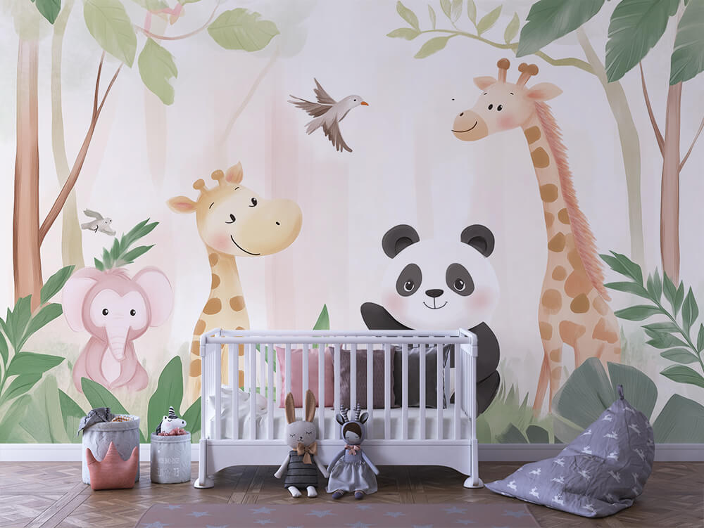 INFANTILE 0009 – Blush Jungle Pals Wall Mural