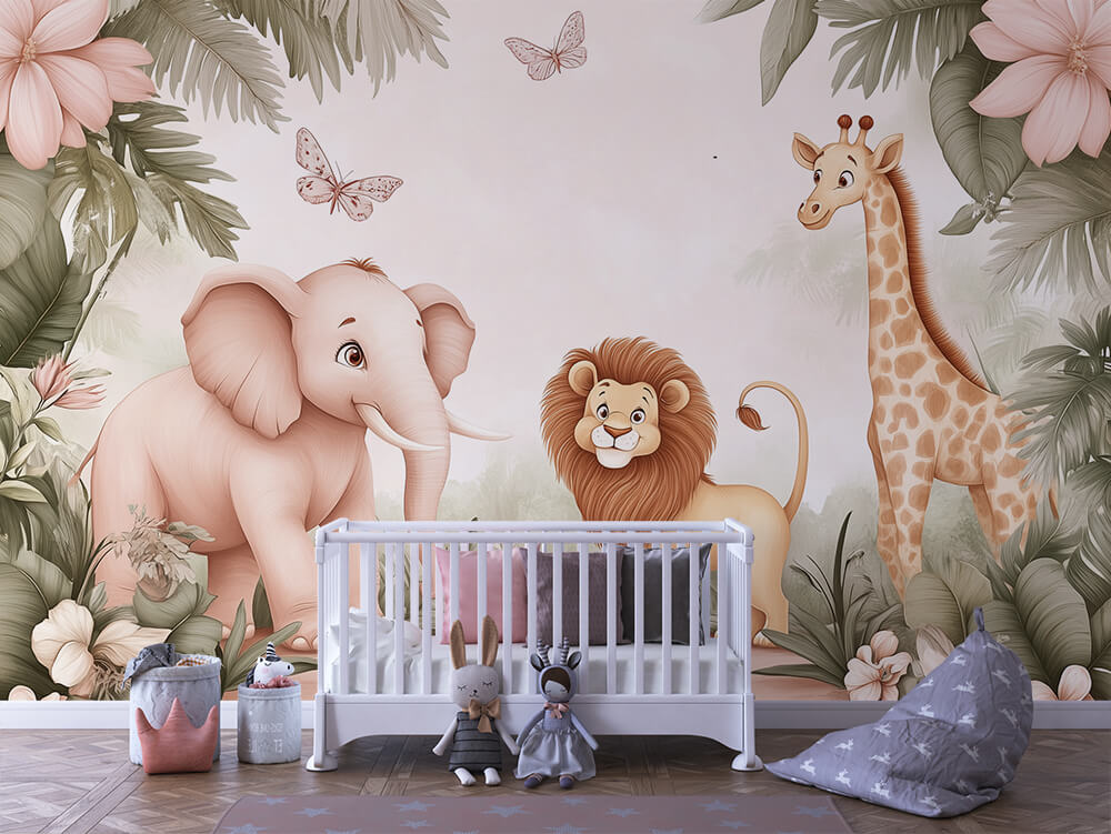 INFANTILE 0012 – Sunlit Safari Trio Wall Mural