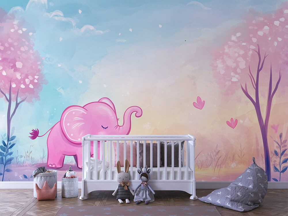 INFANTILE 0016 – Cherry Blossom Elephant Wall Mural