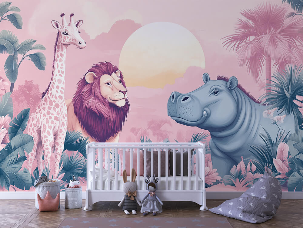 INFANTILE 0017 – Sunset Safari Silhouettes Wall Mural