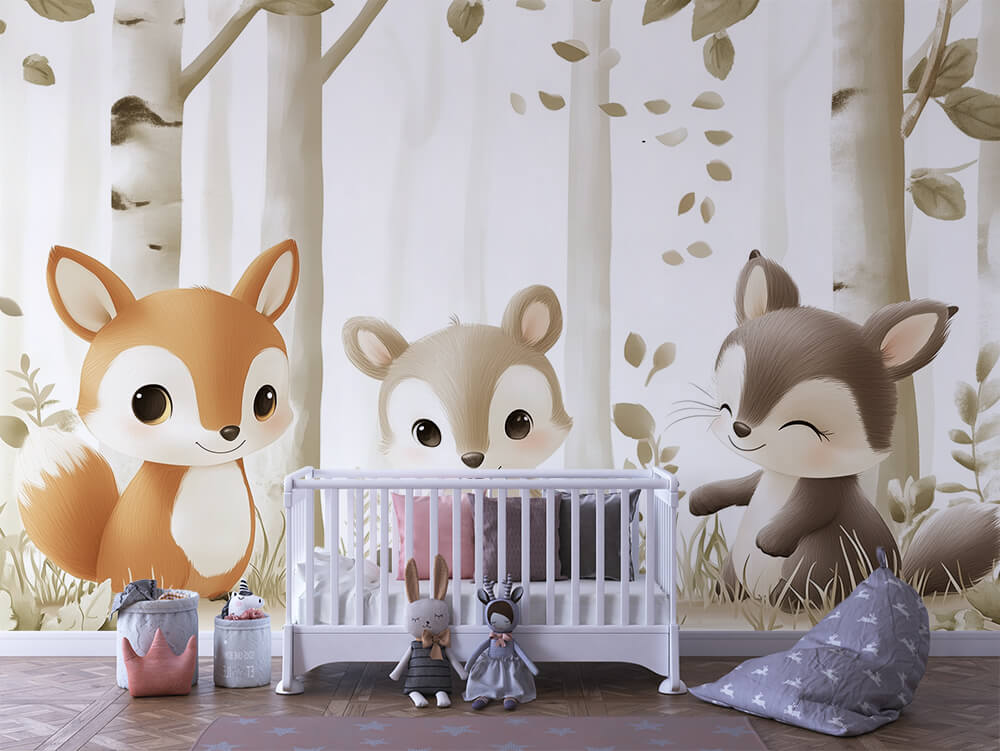 INFANTILE 0019 – Woodland Critter Trio Wall Mural