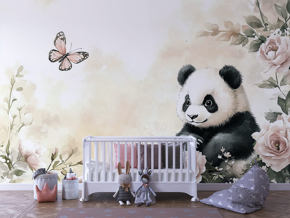 INFANTILE 0020 – Floral Panda Wall Mural