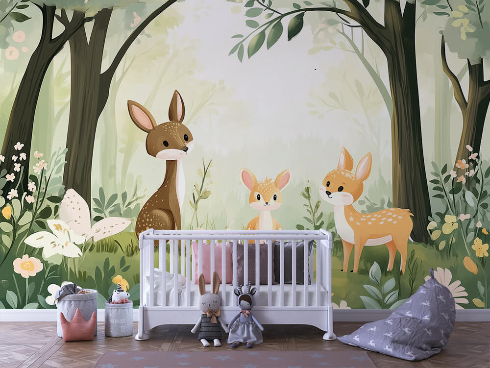 INFANTILE 0025 – Flat Forest Deer Trio Wall Mural