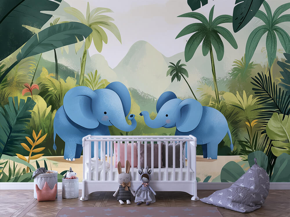 INFANTILE 0026 – Blue Elephant Duet Wall Mural