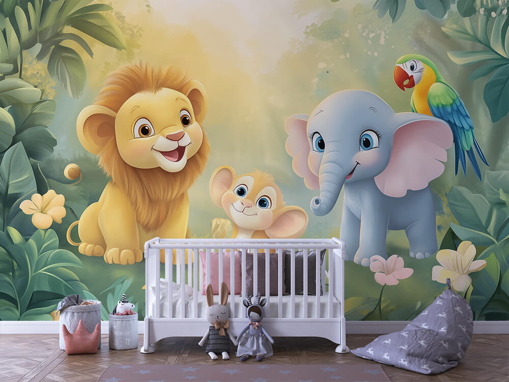 INFANTILE 0030 – Golden Jungle Trio Wall Mural