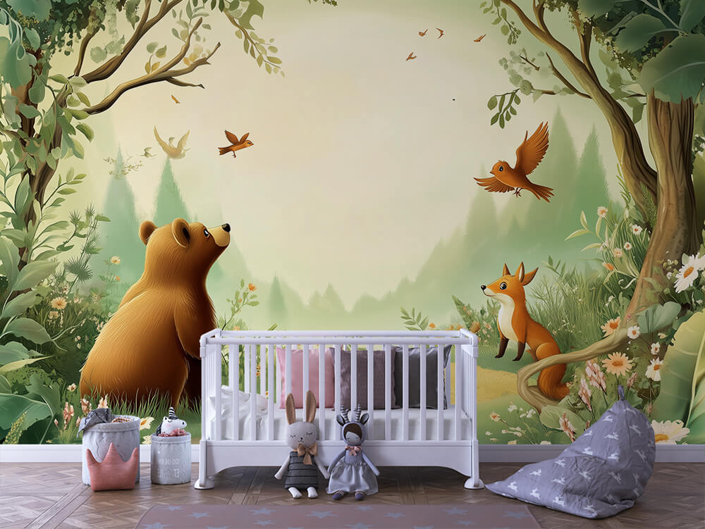 INFANTILE 0031 – Forest Bear & Fox Friends Wall Mural