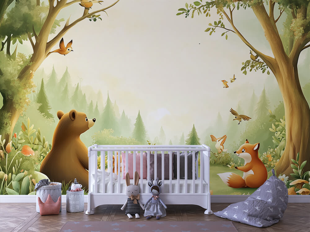INFANTILE 0033 – Woodland Bear & Fox Wall Mural