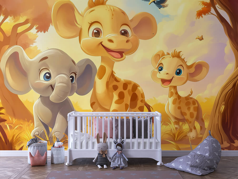 INFANTILE 0037 – Golden Savanna Giraffes Wall Mural