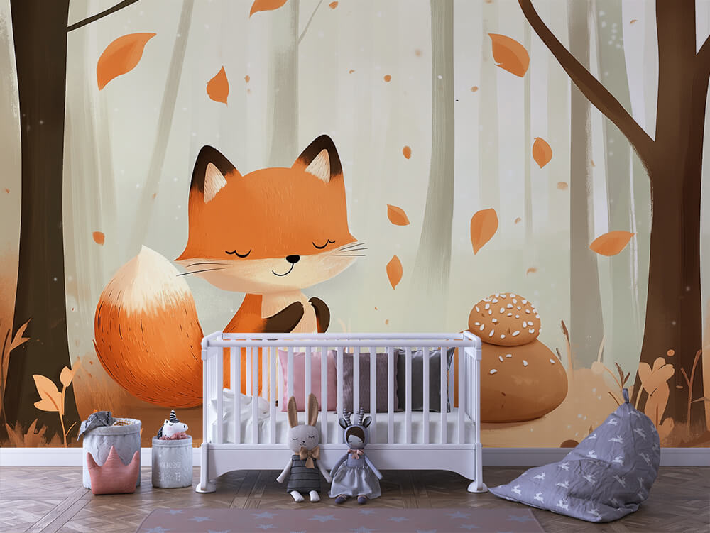 INFANTILE 0040 – Sleepy Autumn Fox Wall Mural