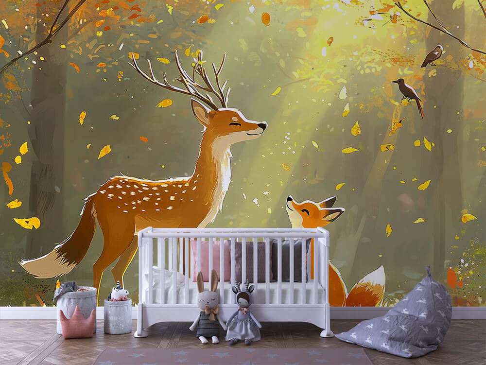 INFANTILE 0041 – Sunlit Deer & Fox Wall Mural