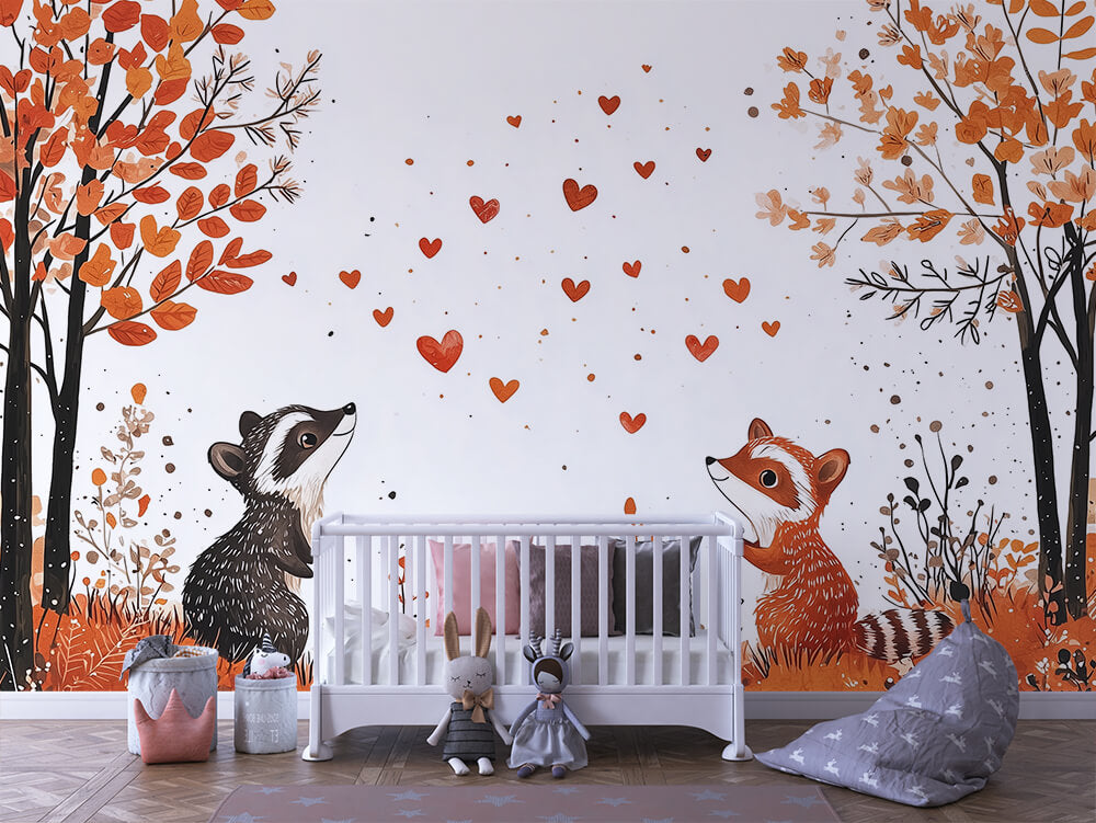 INFANTILE 0043 – Autumn Raccoon Pair Wall Mural