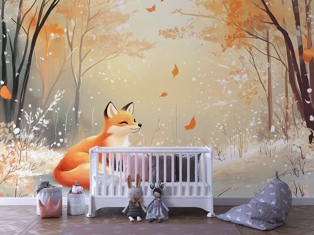 INFANTILE 0044 – Snowy Fox Forest Wall Mural