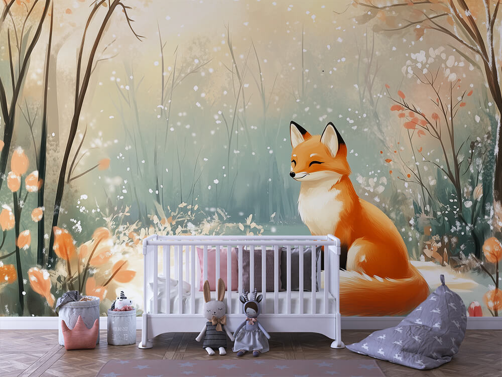 INFANTILE 0045 – Serene Snow Fox Wall Mural
