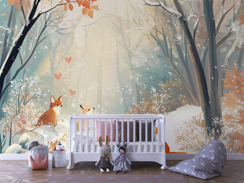 INFANTILE 0049 – Snowy Fox Pair Wall Mural