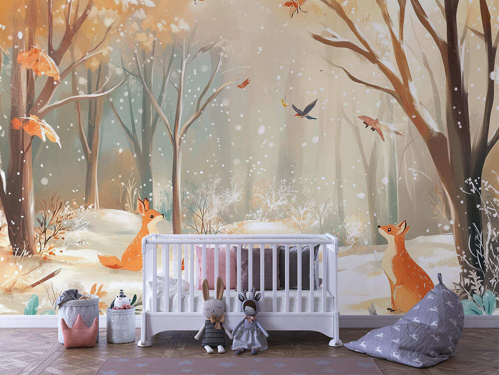 INFANTILE 0050 – Golden Snow Fox Duo Wall Mural