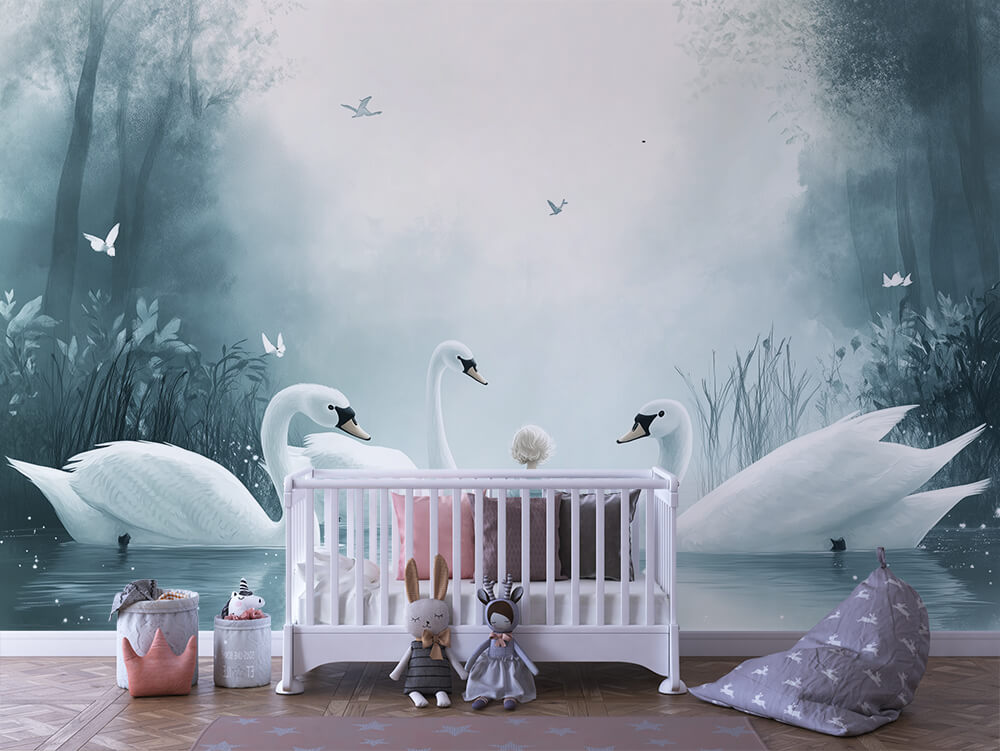 INFANTILE 0051 – Misty Swan Lake Wall Mural