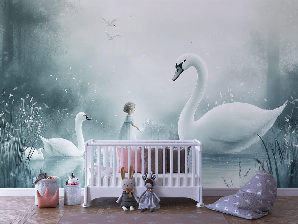 INFANTILE 0052 – Swan Princess Lake Wall Mural
