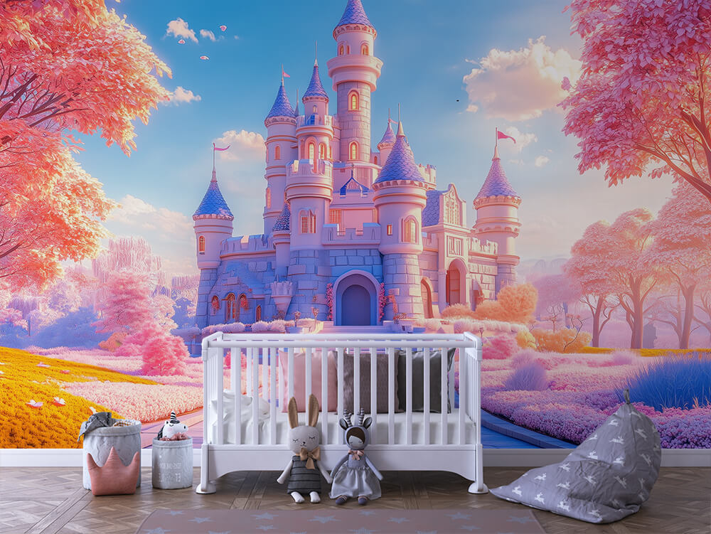 INFANTILE 0063 – Sunset Meadow Castle Wall Mural