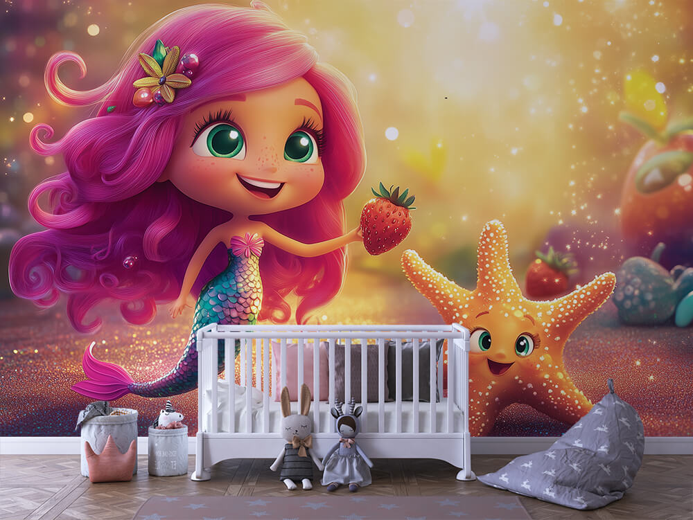 INFANTILE 0067 – Strawberry Patch Mermaid Wall Mural